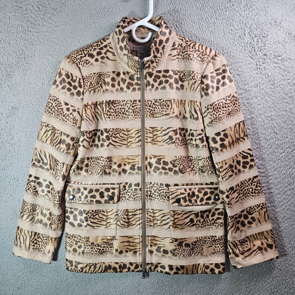 Sharon Young Faux Suede Jacket‎ Blazer Women Small Full Zip Pockets Light Brown